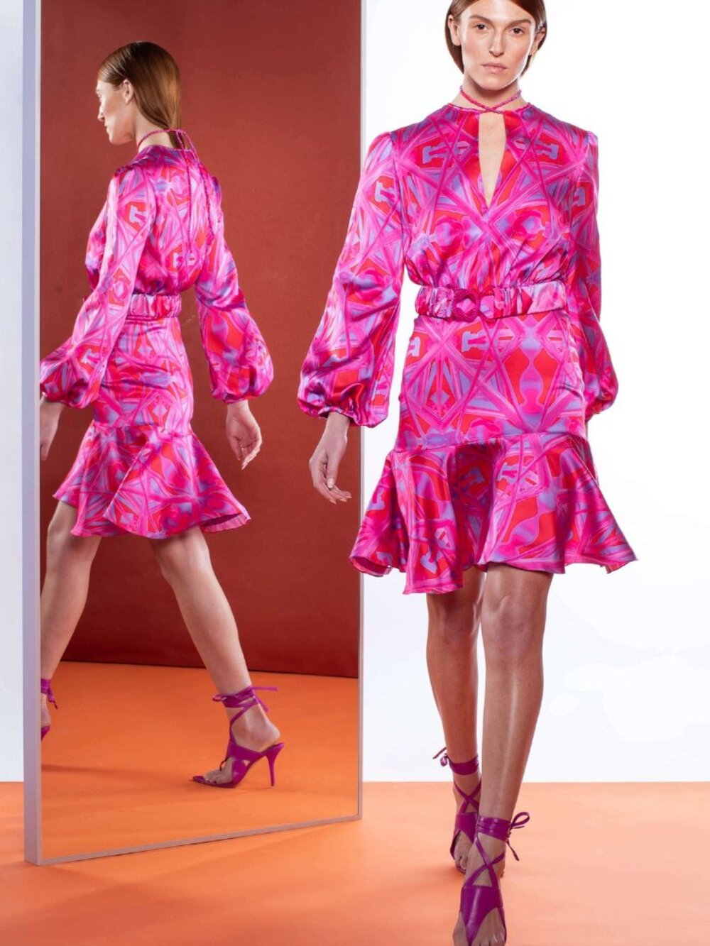 Silvia Tcherassi Fiorenza Silk Mini Dress Magenta Kaleidoscope Size L
